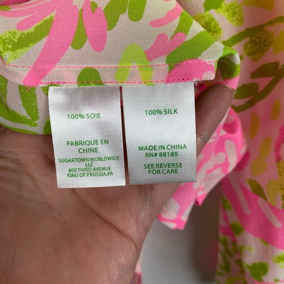 Lilly Pulitzer Pink&Green Silk Elsa Top Home Slice Pink Pineapple Sz.S - Picture 13 of 15